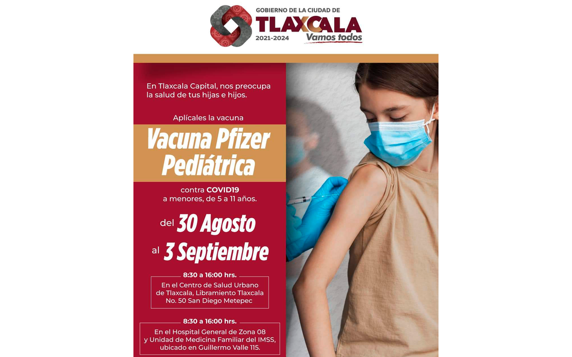 Pfizer Pediatric Vaccine for Minors Aged 5-11 Available in Tlaxcalan Capital: Schedule and Locations